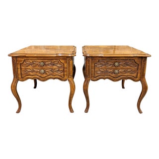 1980s French Country Oak Side Tables by Drexel - Set of 2 For Sale