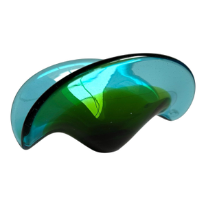 Art Glass Clam Shell Dish Turquoise Teal Green Summerso Italian Attributed Murano Italy
