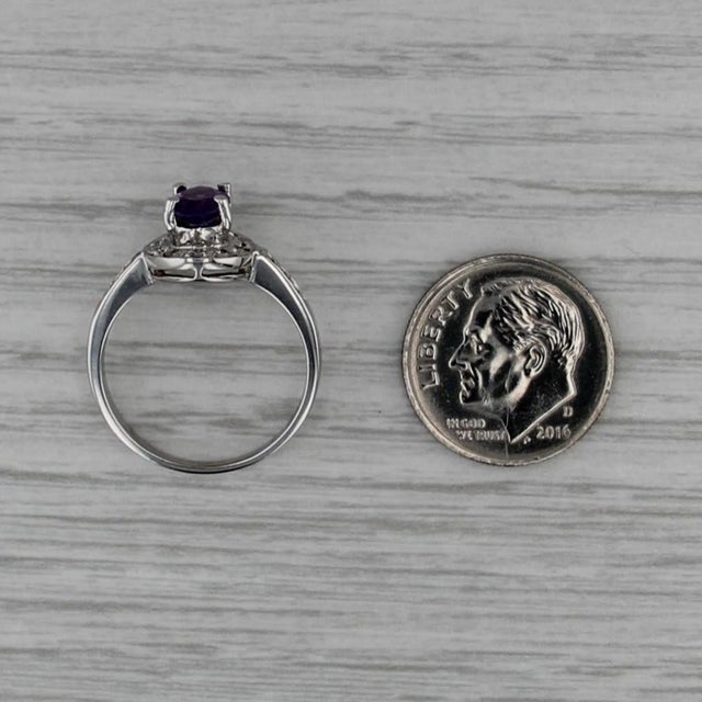 0.84ctw Oval Amethyst Diamond Halo Ring 14k White Gold Size 6.5 For Sale In Greensboro - Image 6 of 8