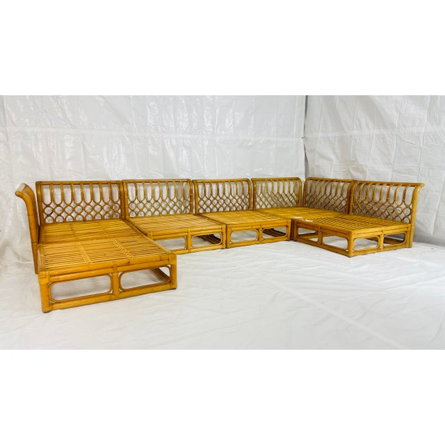 Wood Vintage 6-Piece Bamboo Modular Sofa, Cream Upholstery, 1970s For Sale - Image 7 of 18