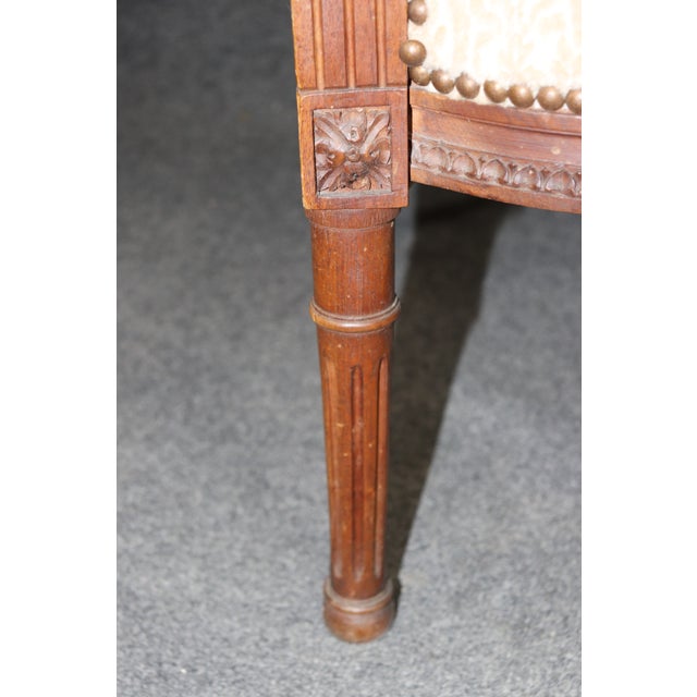 Pair of Antique French Louis XVI Bergère Chairs, Walnut Carved Frames With Down Cushions, Turn of the Century For Sale In Philadelphia - Image 6 of 15