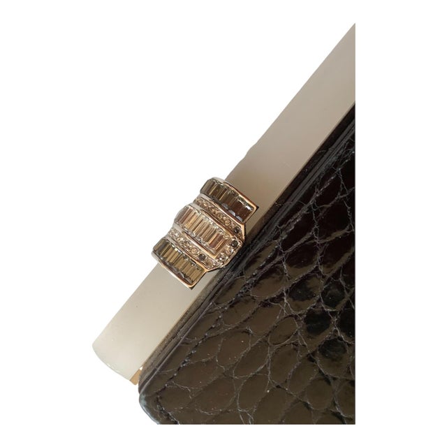 2004 Judith Leiber Alligator Leather Embossed Lucite Crystal Art Deco Baquette Evening Clutch ShoulderBag For Sale - Image 9 of 18