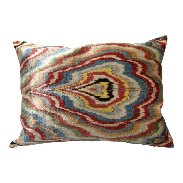 Silk Velvet Ikat Pillow For Sale
