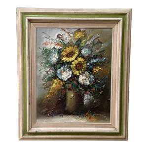 1960s Vintage Original Robert Helman Vibrant Color Still Life Oil Painting Signed, Framed