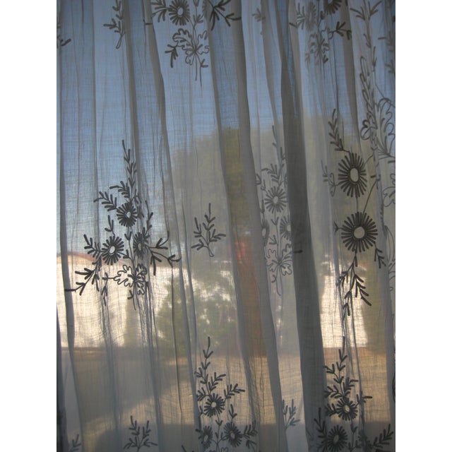 Large Embroidered Napoleon III Sheer Curtains Circa 1850 For Sale - Image 10 of 11