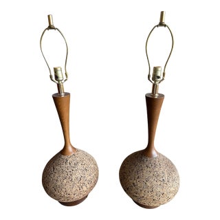 60s Lynard of California Septor Cork Walnut Genie Bottle Lamps - a Pair For Sale