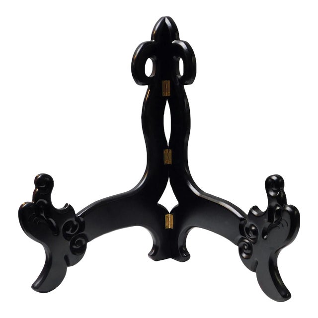 Chinese Wood Large Black Plate Holder Rack Display Easel For Sale