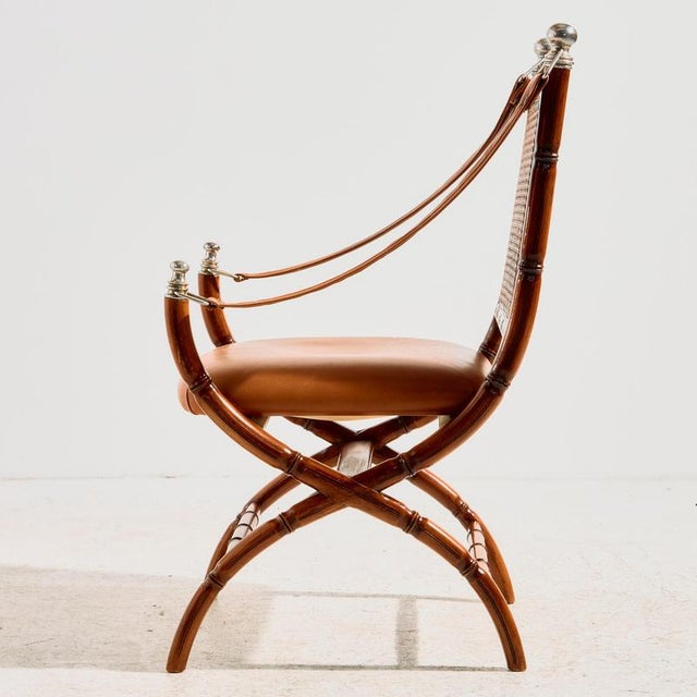 Rustic Walnut Armchair with Bamboo-Like Design, 1960s For Sale - Image 3 of 15