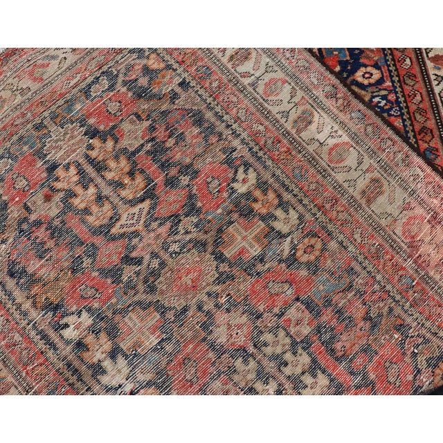Early 20th Century Antique Malayer Long Runner Rug in Blue Background, Orange and Brown For Sale - Image 10 of 11