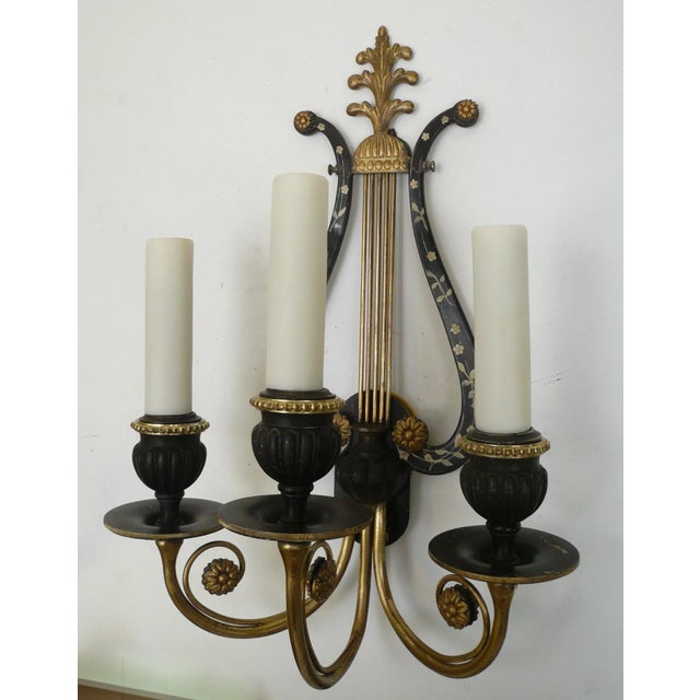 Edward F. Caldwell & Co. E. F. Caldwell Lyre Form Bronze Sconces - A Pair For Sale - Image 4 of 10