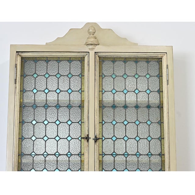 Cream French Wall Cabinet Made With 19th Century Stained Glass Doors For Sale - Image 8 of 12