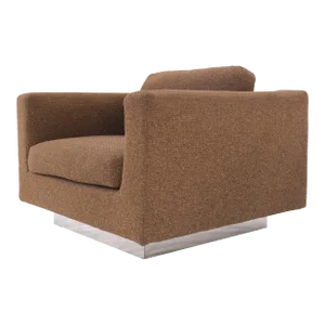 Large Cube Shape Oversize Chrome Mirror Base Lounge Club Dunbar Arm Chair Modern