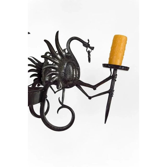 Large Wrought Iron Ceiling Light with Dragons, 1890s For Sale - Image 12 of 13