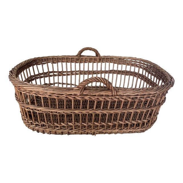 Large Antique Wicker Basket, 1890s For Sale