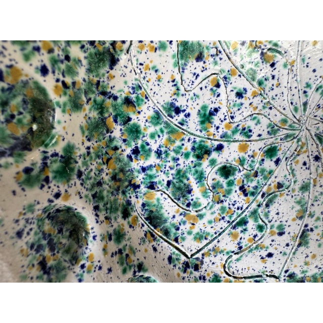 1980s Vintage Handmade and Hand-Painted Decorative Art Pottery Plate For Sale - Image 5 of 10