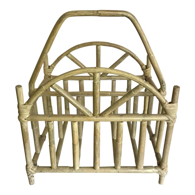 Vintage Asian Chinoiserie Bamboo Magazine Rack For Sale