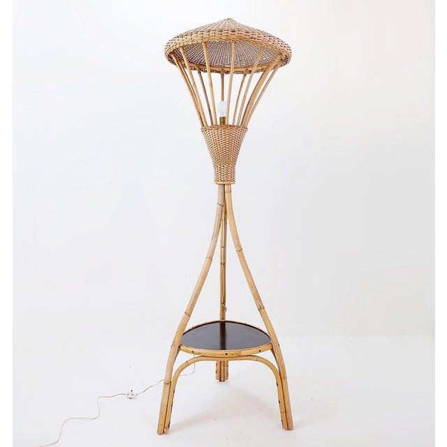 Rattan Tripod Floor Lamp with Shelf, 1950s-1960s For Sale - Image 12 of 13