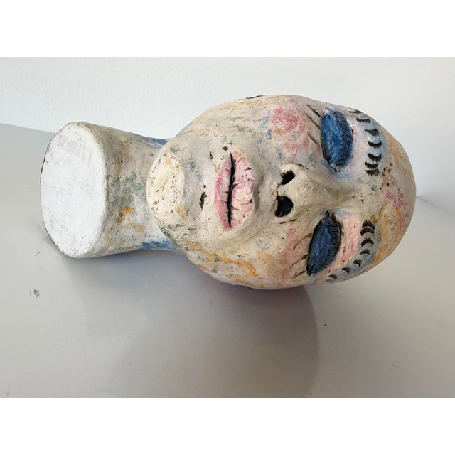 1980s Vintage Katty Handmade Pottery Woman Head Sculpture For Sale - Image 4 of 12