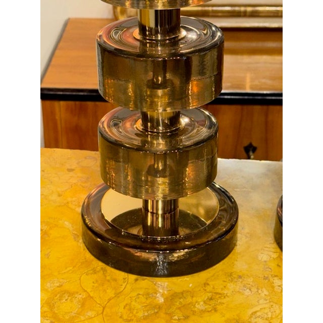 Modern Pairof Modern "Fume" Colored Murano Glass and Brass Lamps For Sale - Image 3 of 5
