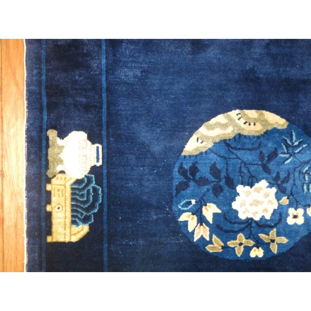 1920s Zabihi Collection Navy Blue Ivory Traditional Chinese Peking Rug For Sale - Image 17 of 18