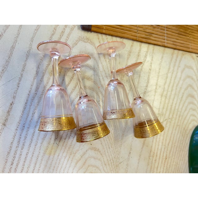 Glass Early 20th Century Gold Rim Pink Glass Cordial Stemmed Glasses - Set of 4 For Sale - Image 7 of 7