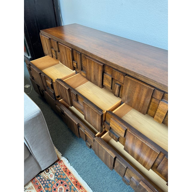 Lane Furniture Staccato Brutalist Lowboy Dresser, Circa 1970's For Sale - Image 9 of 12