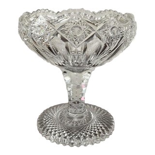 Antique American Brilliant Period Cut Crystal Footed Bowl/Compote For Sale
