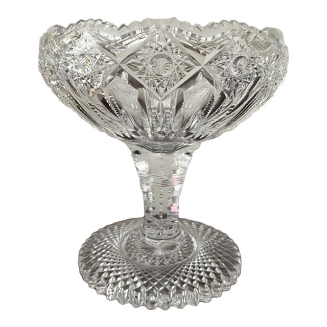 Antique American Brilliant Period Cut Crystal Footed Bowl/Compote For Sale