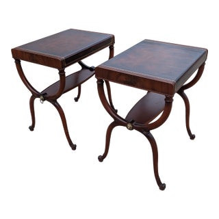 1950s Regency Leather Top Mahogany Side Table With Curule Legs - A Pair For Sale
