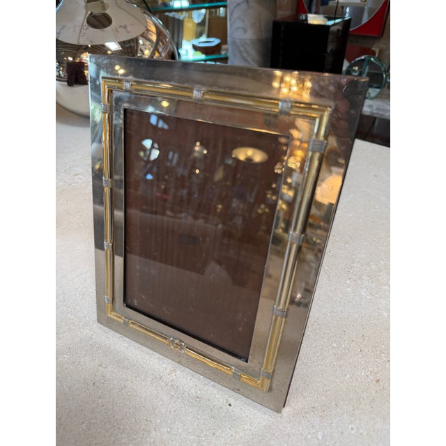 1970s Vintage Gucci Silver & Gold Tone Picture Frame 5x7 For Sale - Image 5 of 6