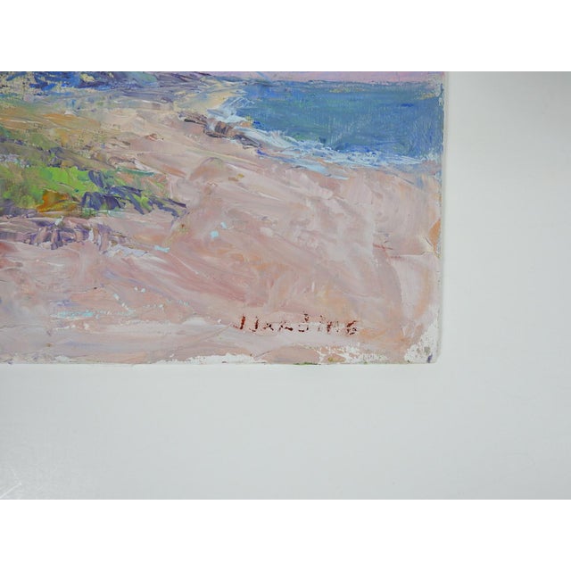 Late 20th century oil on panel plein air impressionist coastal scene with sand dunes by Joan Jardine (1935–2025)...