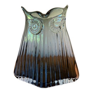 Vintage Hand Blown Glass Large Owl Vase For Sale