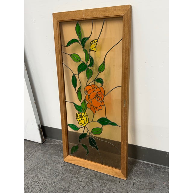 Traditional Tori Framed Stained Glass Floral Panel With Roses, Vintage For Sale - Image 3 of 12
