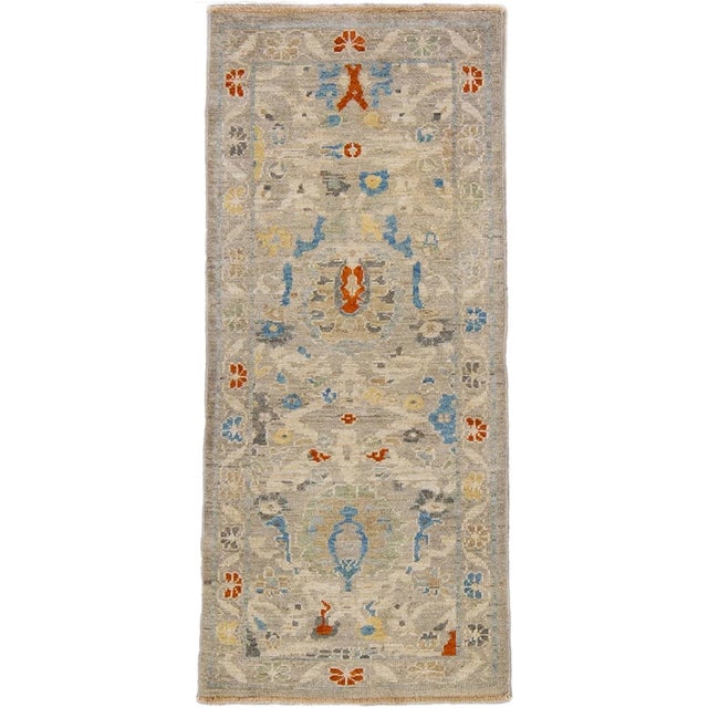 Beige Floral Modern Handmade Sultanabad Wool Runner For Sale - Image 10 of 10