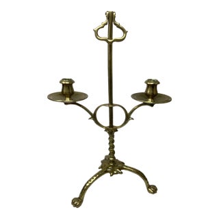 19th C Brass 2 Arm Adjustable Candleholder With 3 Claw Feet. C 1815 For Sale