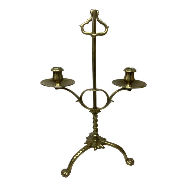 19th C Brass 2 Arm Adjustable Candleholder With 3 Claw Feet. C 1815 For Sale