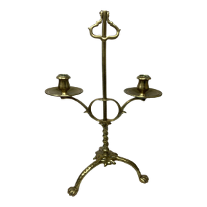 19th C Brass 2 Arm Adjustable Candleholder With 3 Claw Feet. C 1815