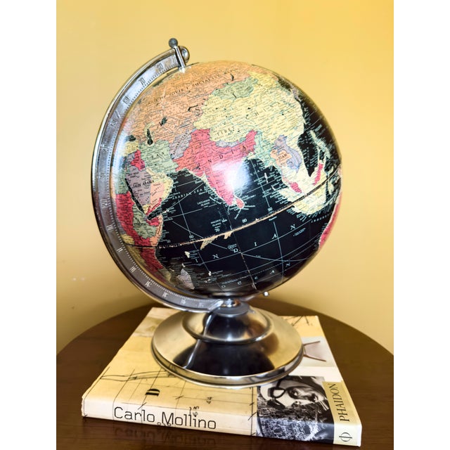 Metal Rare Black Seas Replogle 12" Precision Globe Circa Late 1940s For Sale - Image 7 of 13