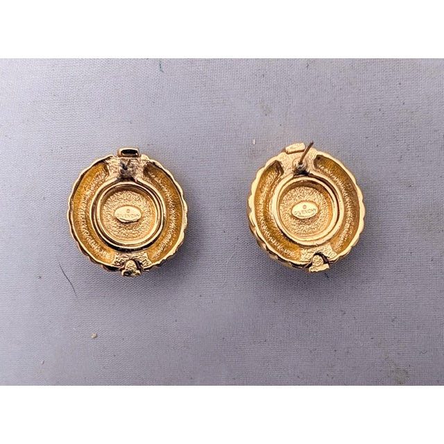 Vintage 1980s Signed Givenchy Goldtone Faux-Onyx Cabochon Pierced Earrings-2 Pieces For Sale In Philadelphia - Image 6 of 7