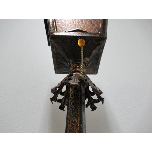 Metal Antique Art Nouveau Etched Metal Pole Floor Lamp For Sale - Image 7 of 11