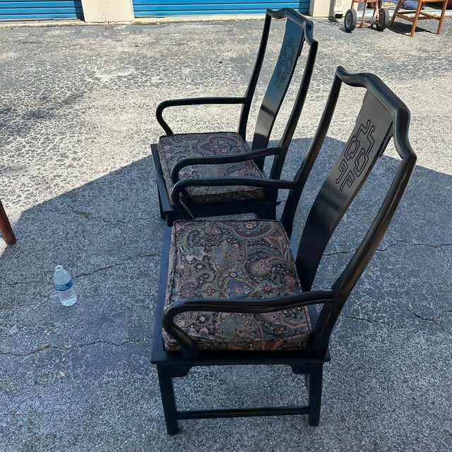 1970s 1970s Century Chin Hua Black Lacquered Arm Chairs -a Pair For Sale - Image 5 of 6