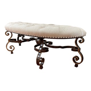 Marge Carson Scroll Leg Tufted Bench For Sale