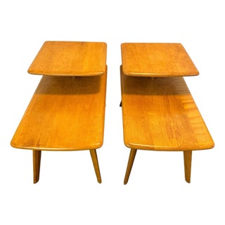 2 MCM Vintage Authentic Heywood-Wakefield Champagne M-308-G Step End Tables For Sale