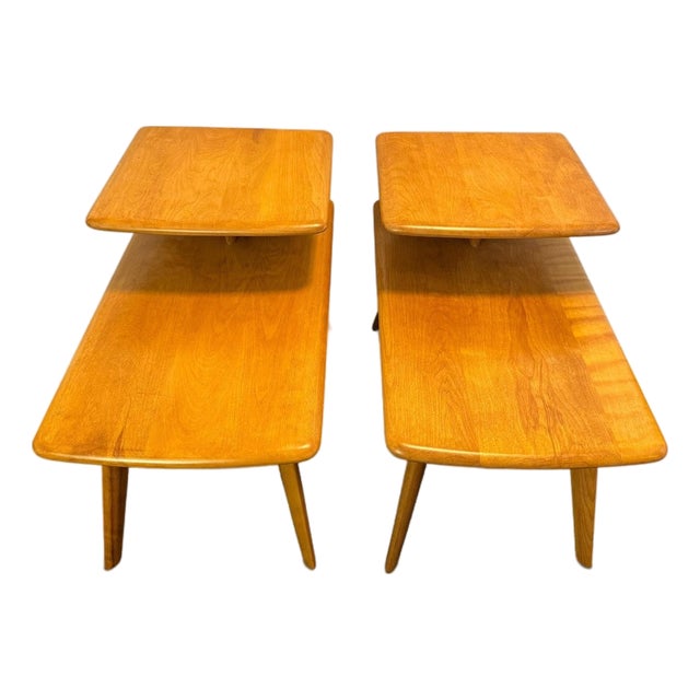 2 MCM Vintage Authentic Heywood-Wakefield Champagne M-308-G Step End Tables For Sale