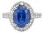 14k White Gold Agl Ceylon 3.54ct Oval Sapphire Halo Diamond Cocktail Ring, Size 6 For Sale