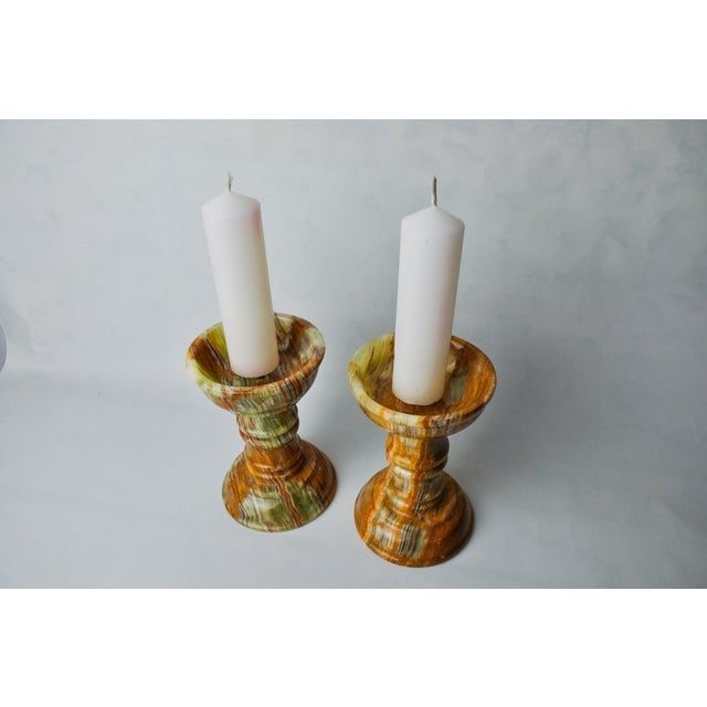 1980s Onyx and Brass Candlesticks, Italy, 1980, Set of 2 For Sale - Image 5 of 9