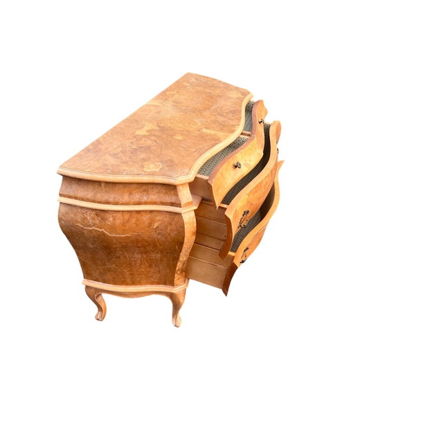 Wood Mid 20th Century Pair Bombe Burl Wood Commodes Italy For Sale - Image 7 of 18