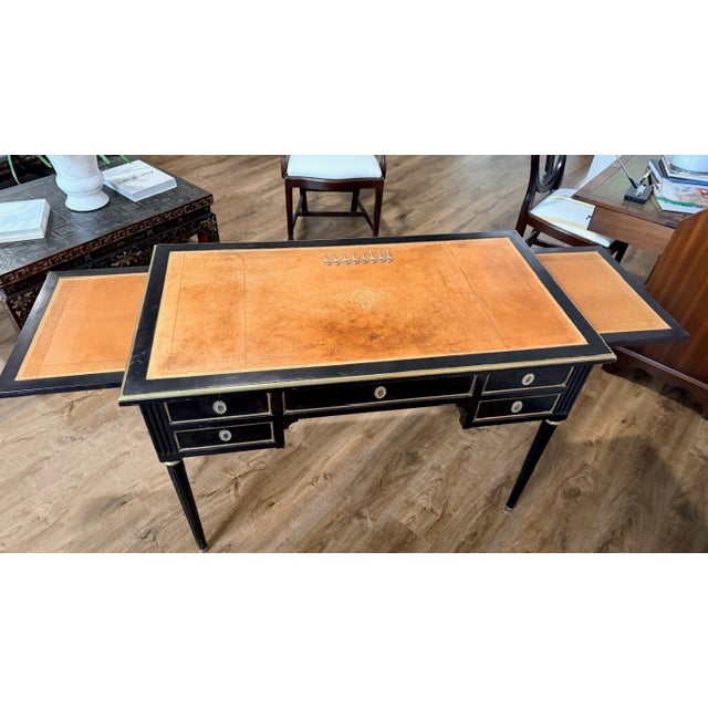 Animal Skin Double Sided Late 19th Century Leather Top English/Italian Desk 5 Drawer / Extendable Top For Sale - Image 7 of 18