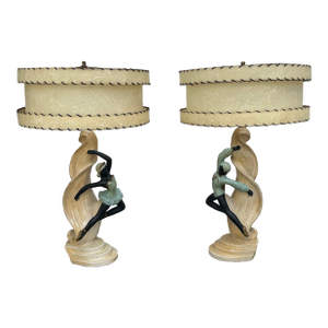 Pair of 1950s Figural Table Lamps With the Original Shades