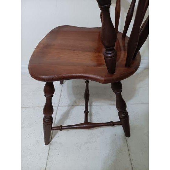1950s 1950s Colonial Windsor Style Wood Chair With Cushion Black Set of 2 For Sale - Image 5 of 5